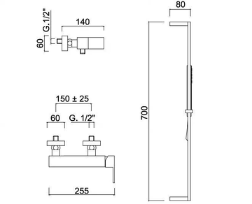 PABLOLUX - F9808-12WSQ - Single handle shower mixer with hand shower by Rubinetteria Giulini - view 3